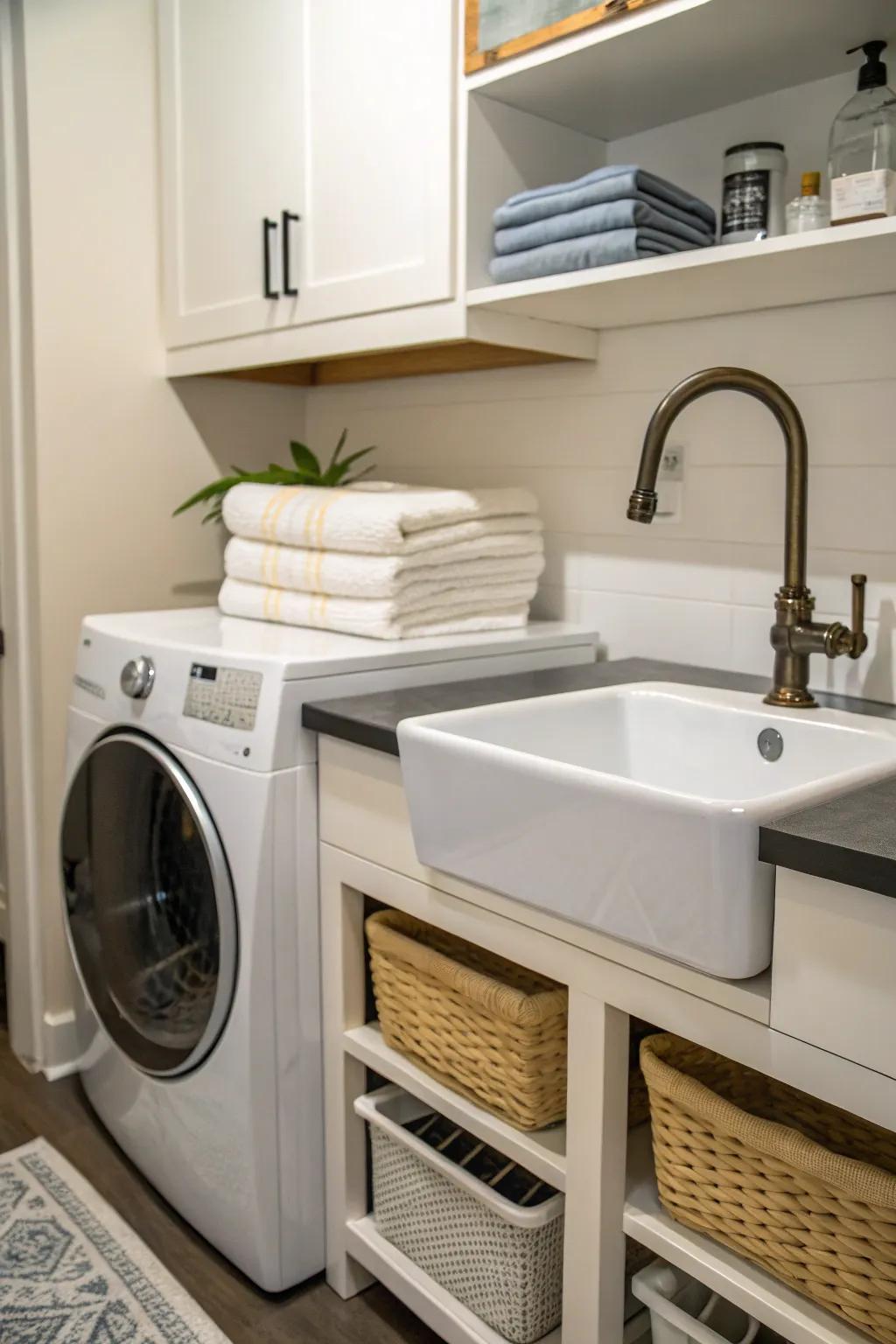 A compact sink adds utility and style to your laundry room.