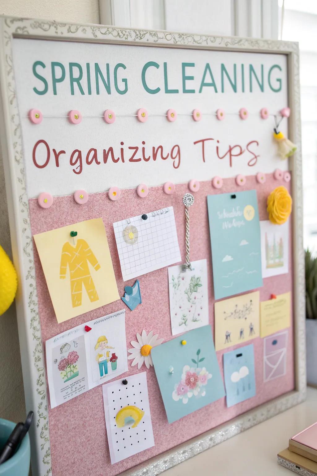 A mood board delivering practical spring revamping and organizing guidelines.
