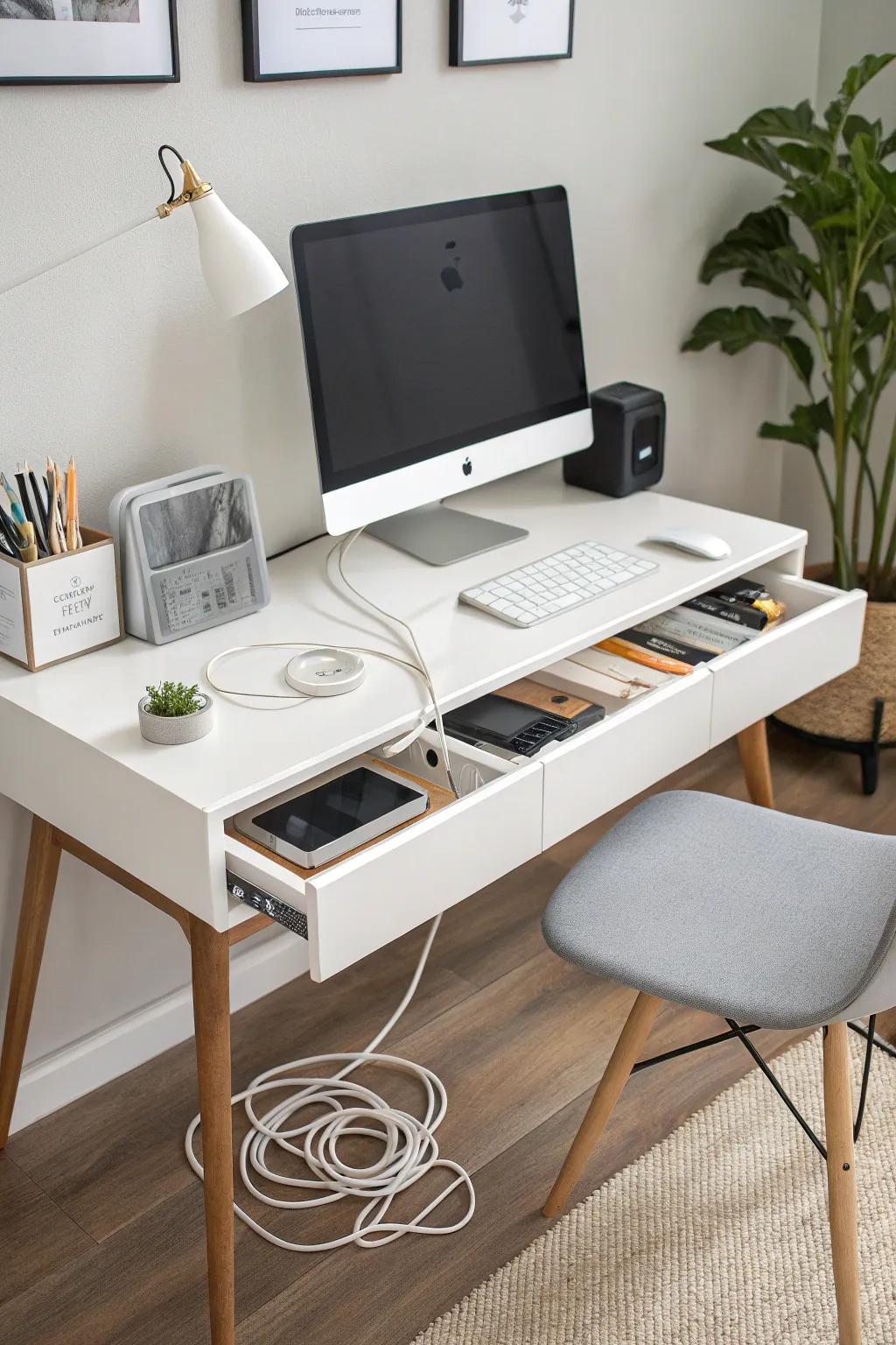 Cable-concealing furniture integrates seamlessly into your workspace design.