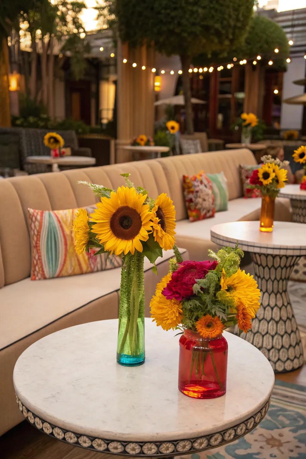 Sunshine bloom decorations appending charm to the cocktail hour.