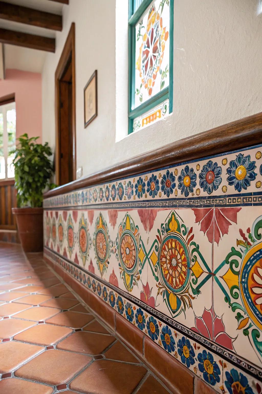 Elevate your interior with a chic Andalusian mosaic chair rail.