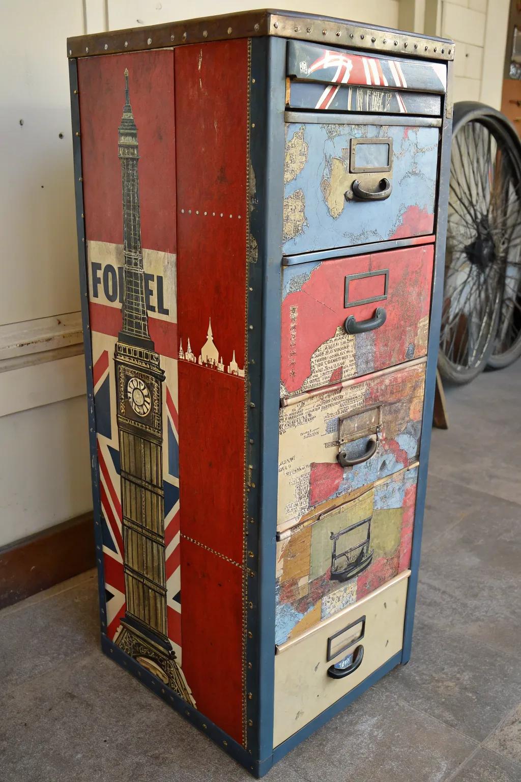 Explore the world from your office with this vintage travel-themed cabinet makeover!