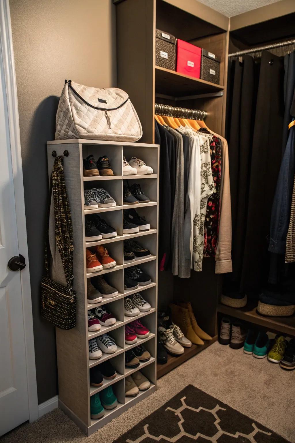 Shoe organizers keep your closet neat and accessible.