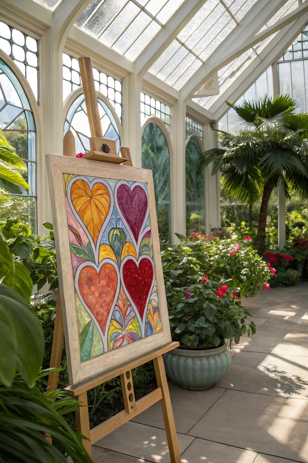 Stained glass heart designs play beautifully with light.