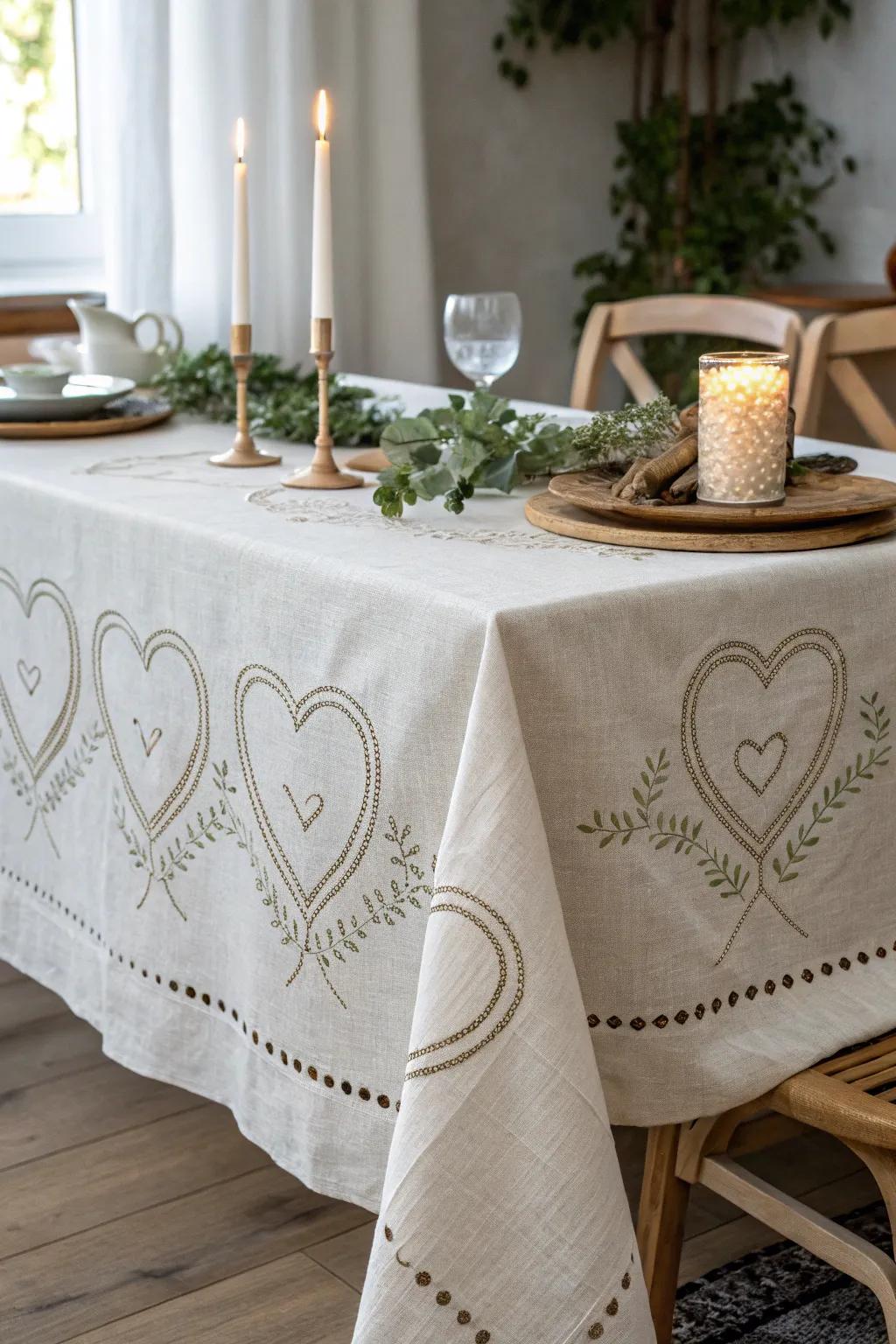 Elevate your dining experience through a heart-motif table covering, where simplicity embraces romance.