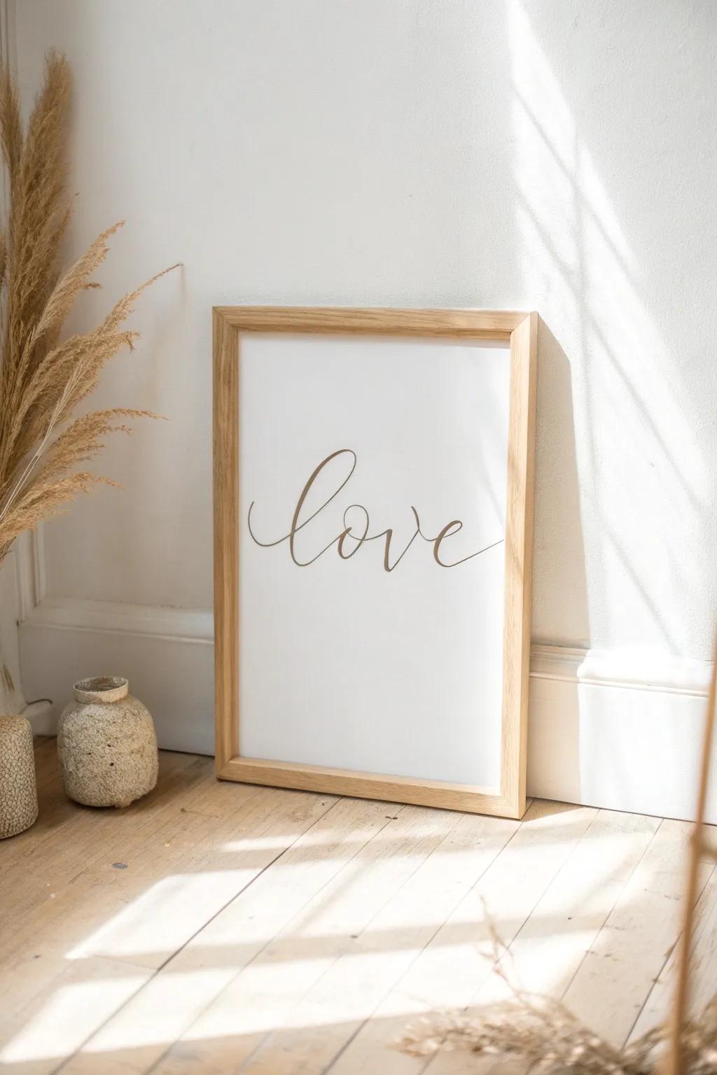 Embrace simplicity and romance through this handcrafted affection quote wall craftsmanship, superb for introducing a hint of elegance to every space.