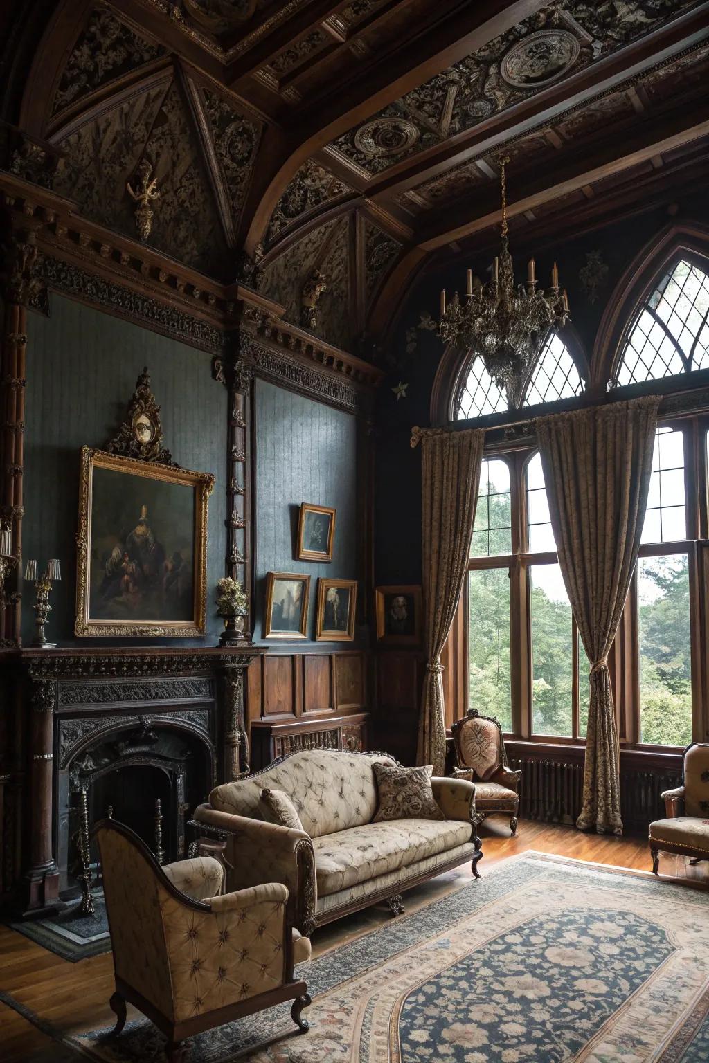 Shadowy highlighted walls fashion dimension and intrigue.