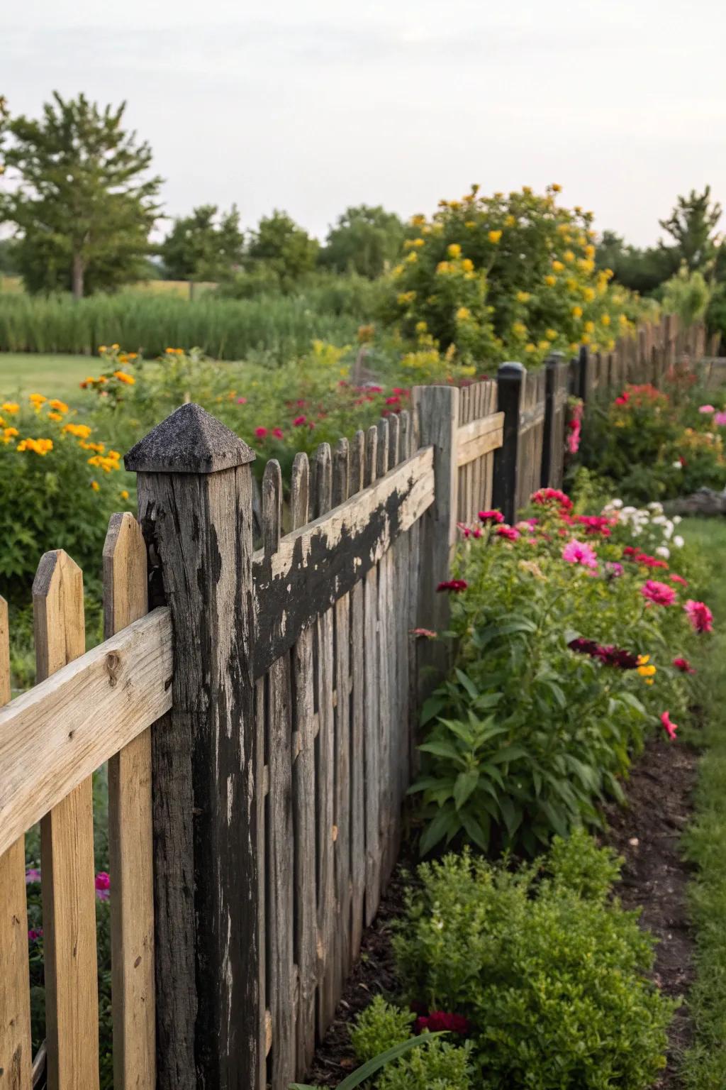 Dark dyes add depth and contrast to wooden fences.