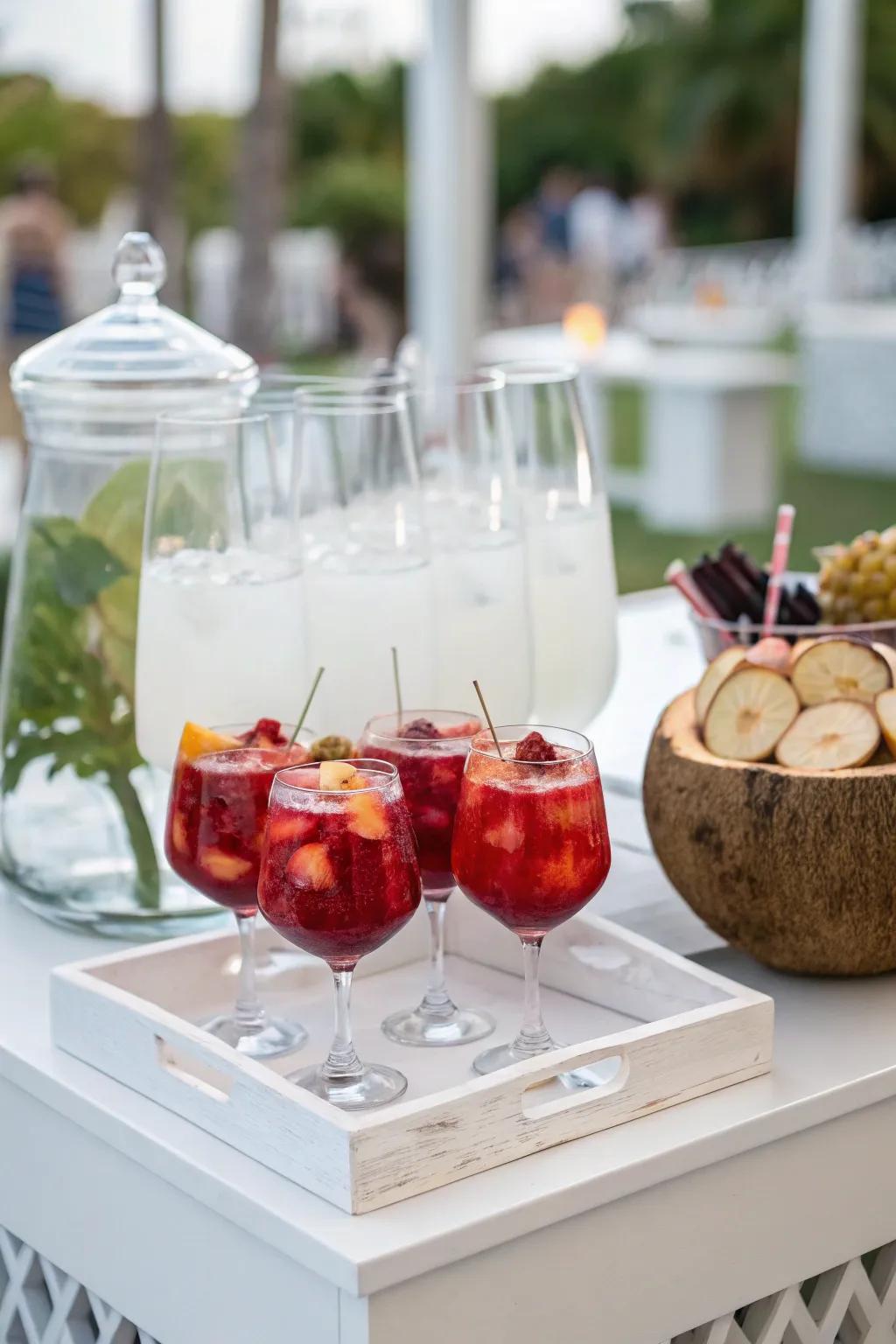 A refreshments area offers refreshing options to complement the theme.