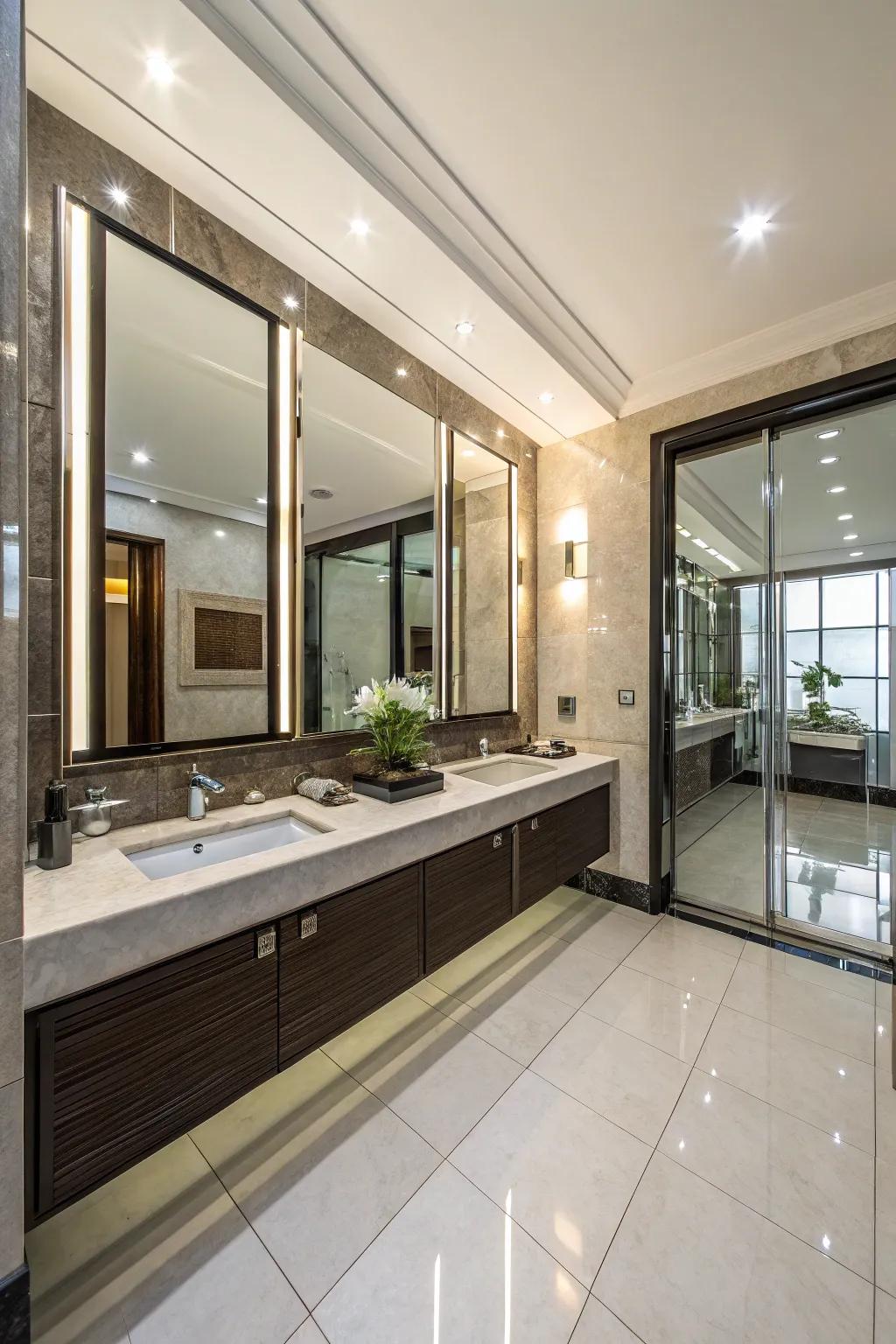 Reflective surfaces enhance light in your bathroom.