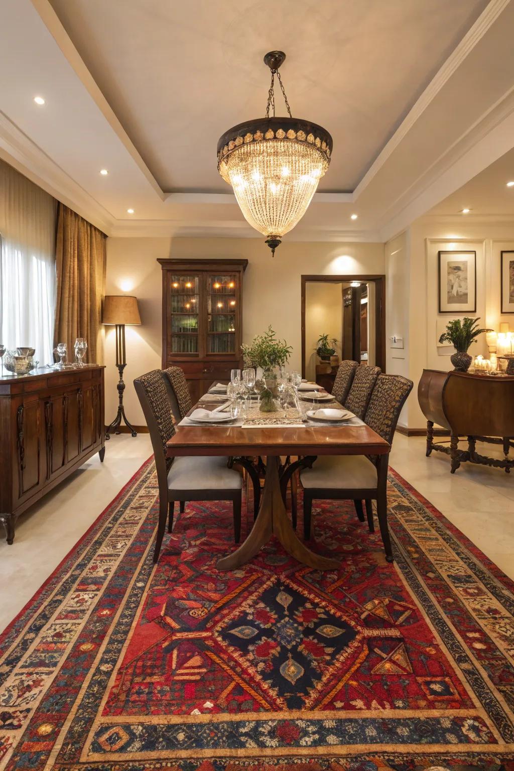 Statement rugs keep the space grounded and defined.