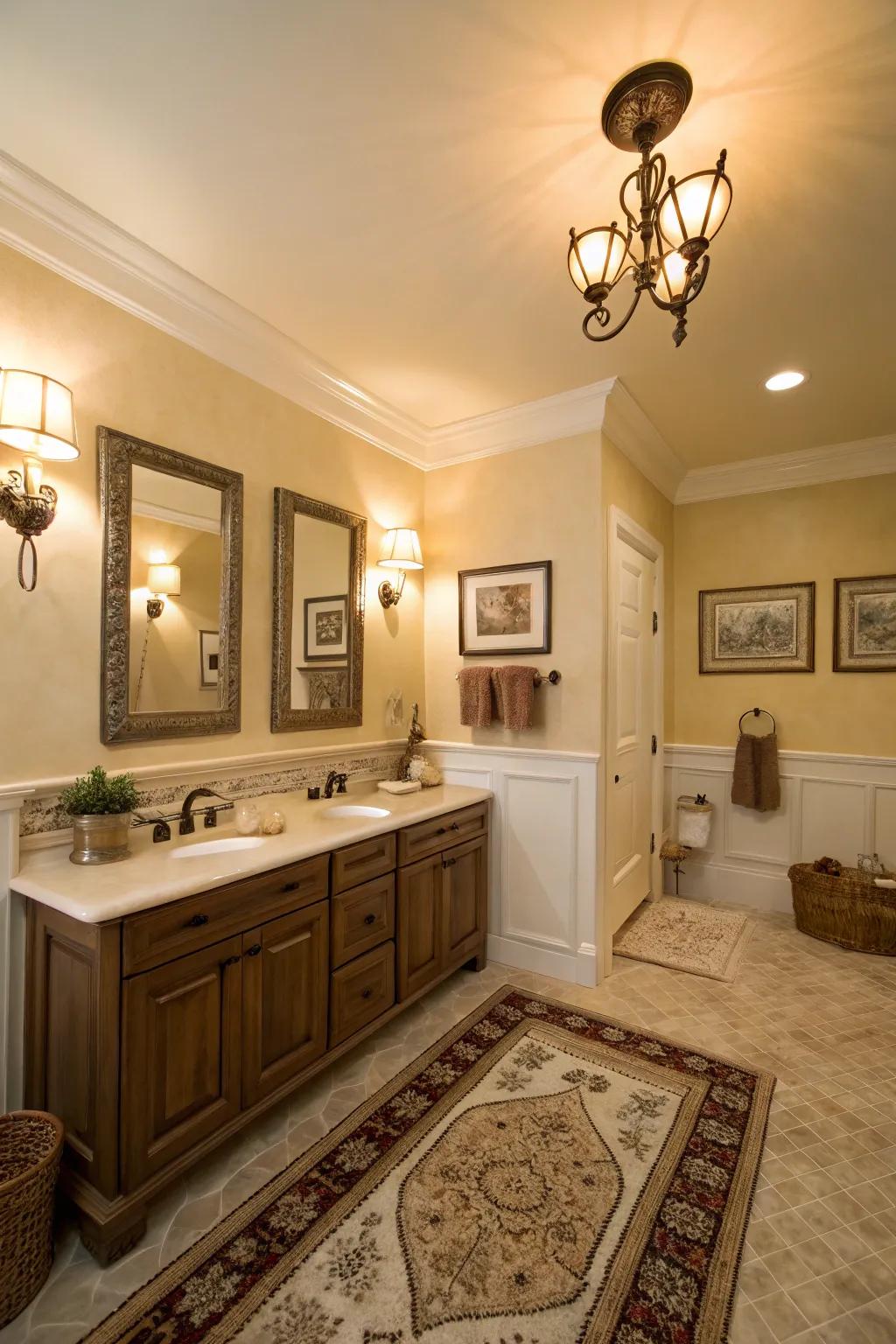 Delicate creams fashion a delicate and enticing restroom area.