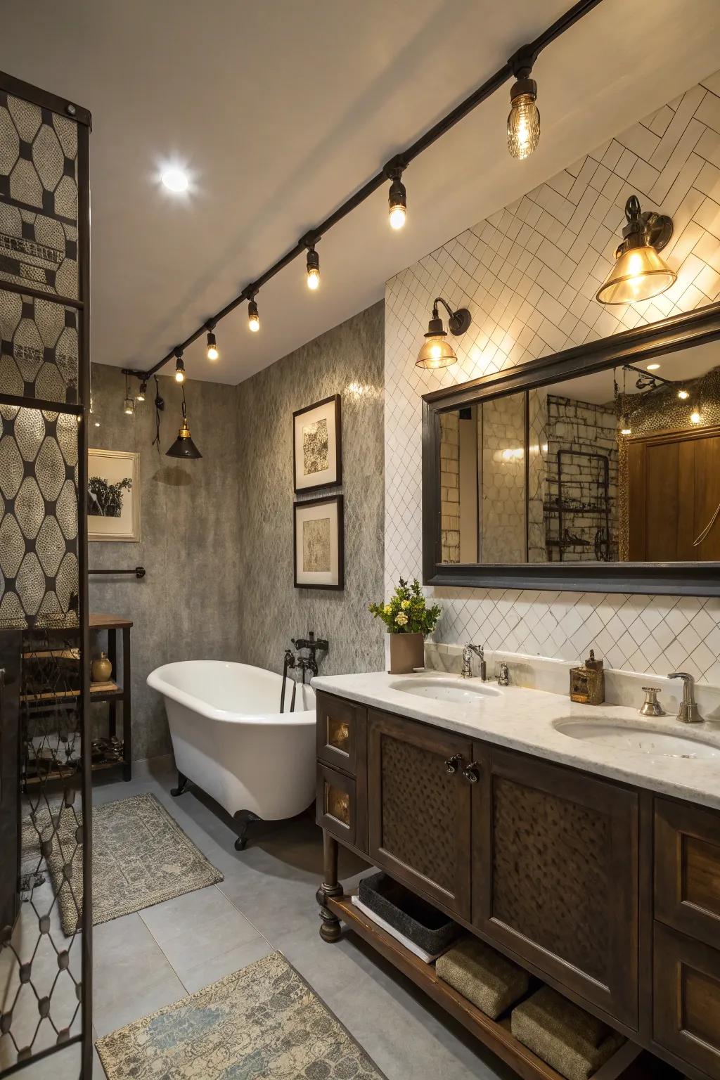 Eclectic fixtures display a blend of personal style influences.
