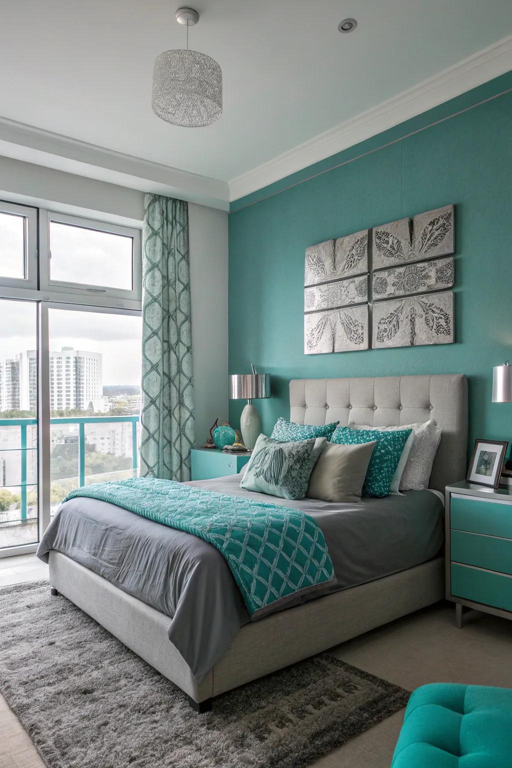 Achieve modern style with teal and gray.