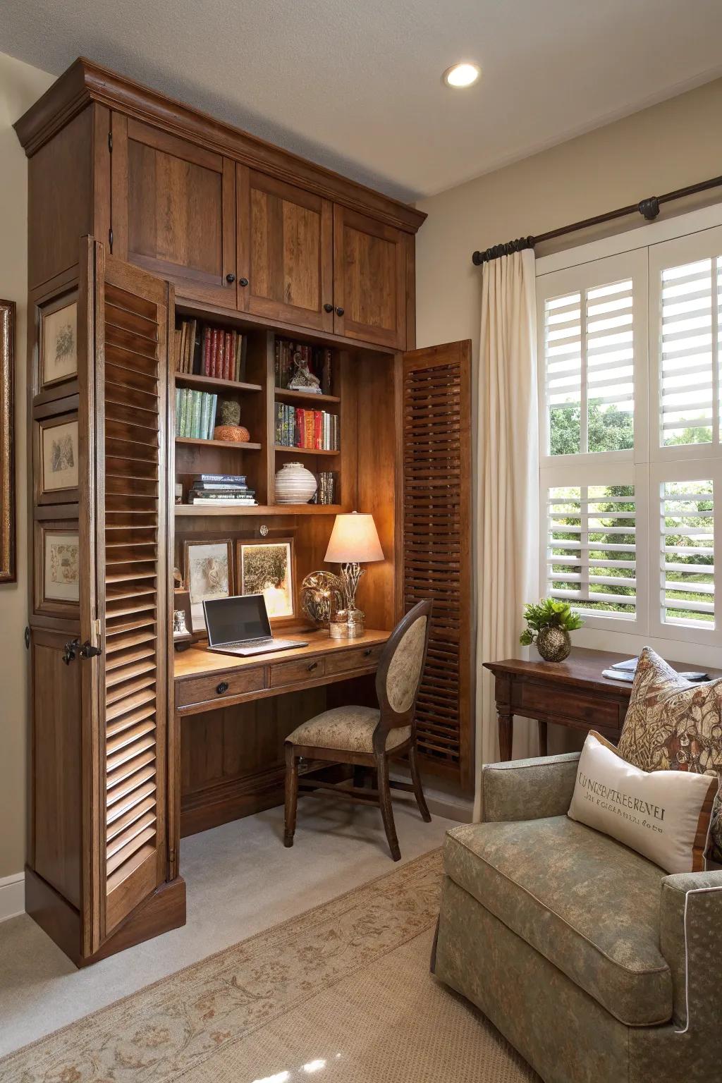 A desk that hides away for a clean living space.