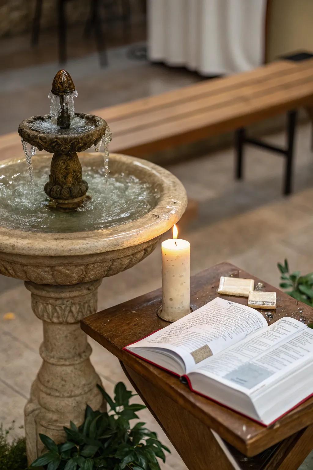 The sound of flowing water brings tranquility to your meditation environment.