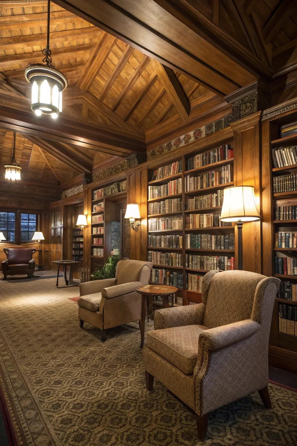 Tinted wood ceilings add warmth and sophistication.