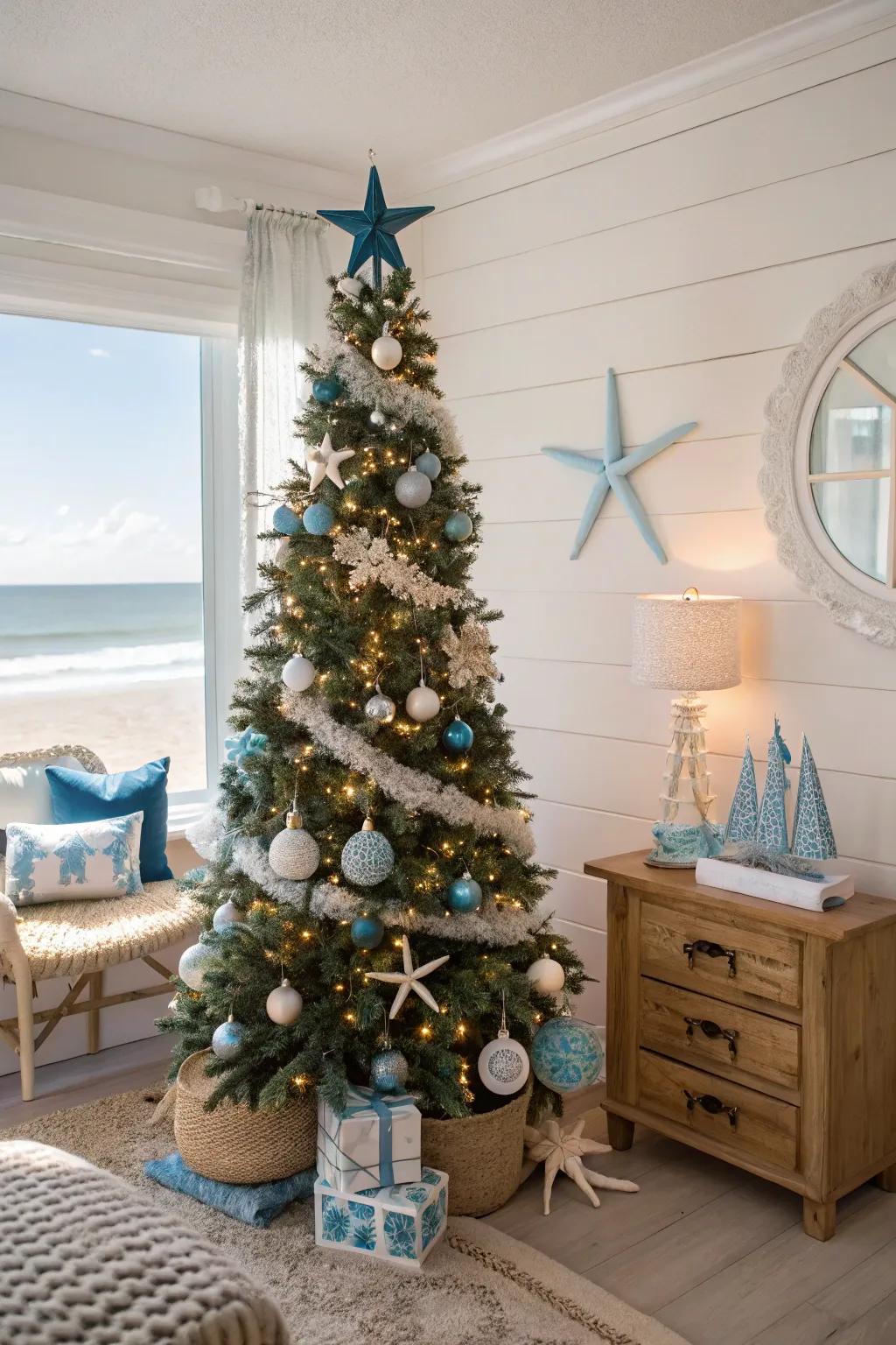 A Coastal Christmas theme conveys the serene essence of the sea to your dwelling.