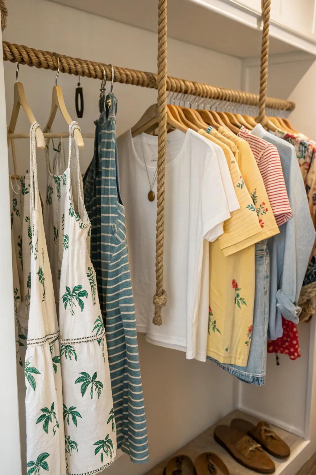 Rope rods bring a sense of rustic charm and bohemian flair to any closet space.