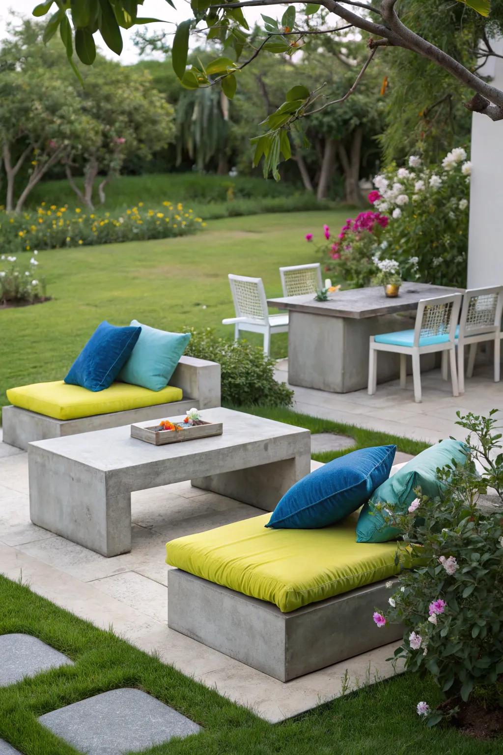 Stone-like furnishings: A touch of modern flair.