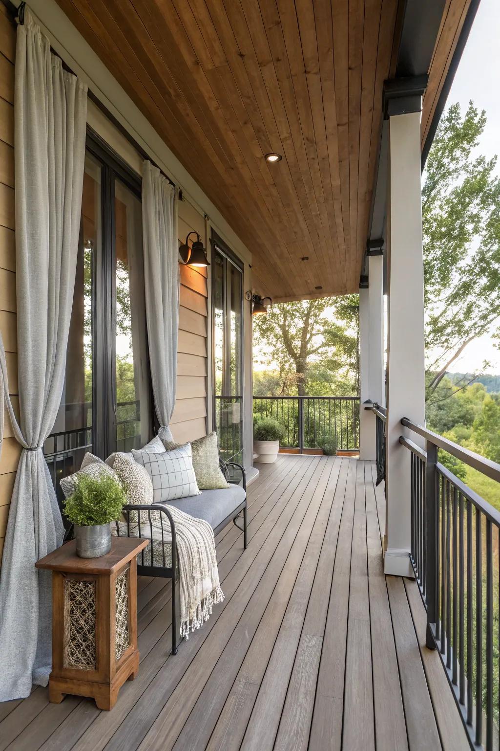 A mix of textures creates a rich, layered porch look.
