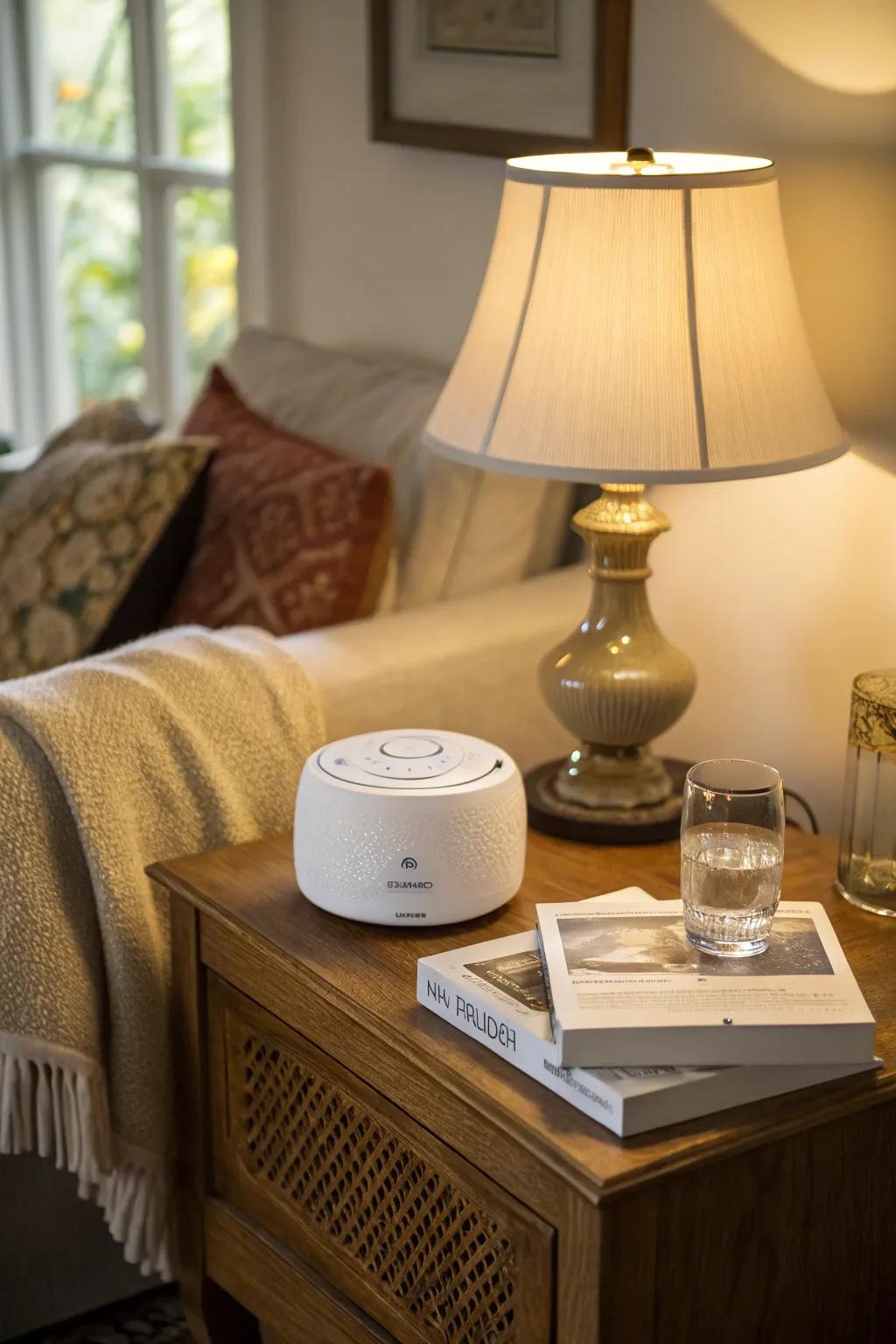 A static noise machine appends a stratum of peace, rendering your room a sanctuary.