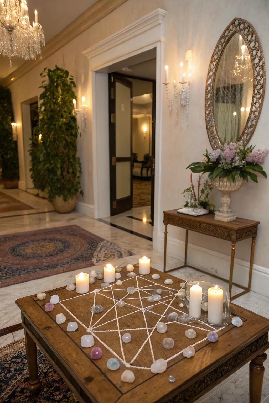 Crystal matrixes at entryways provide protection and welcome positive energy.