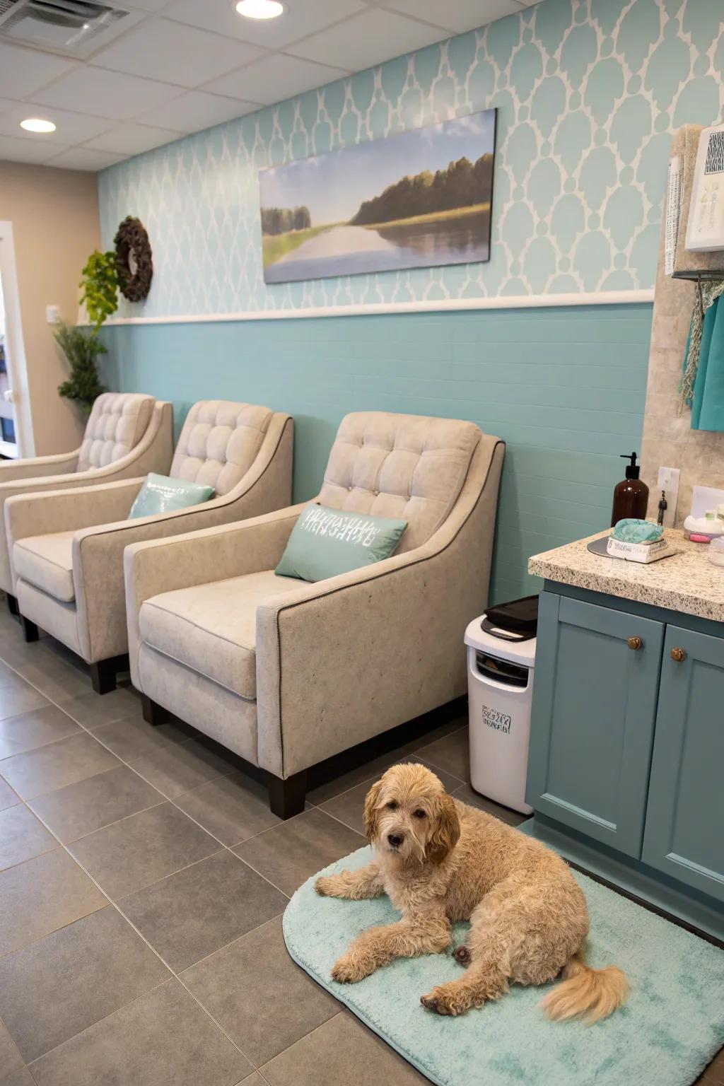 A nurturing waiting space featuring plush seating and refreshments.
