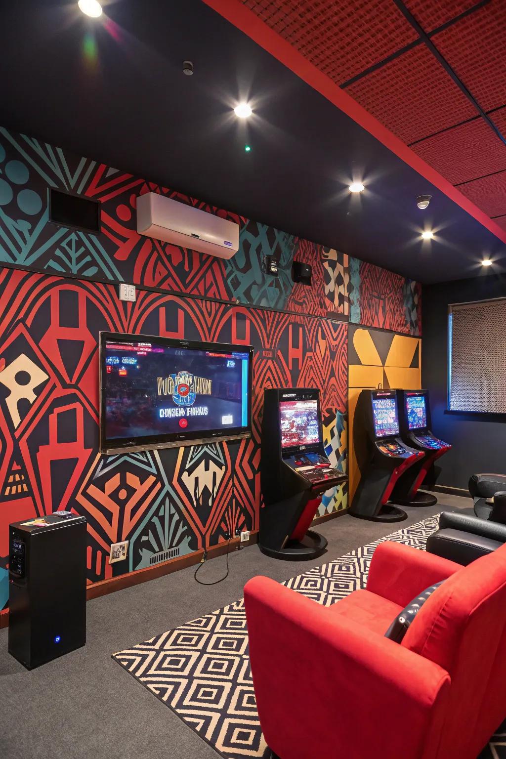 Brave partition imagery injects visual intrigue and a lively atmosphere to the gaming lounge.