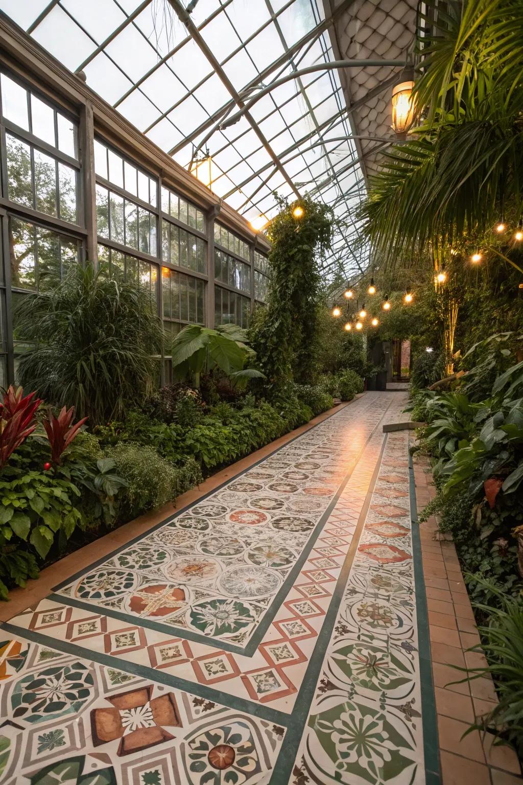 Patterned oilcloth incorporates flair and effortless upkeep.