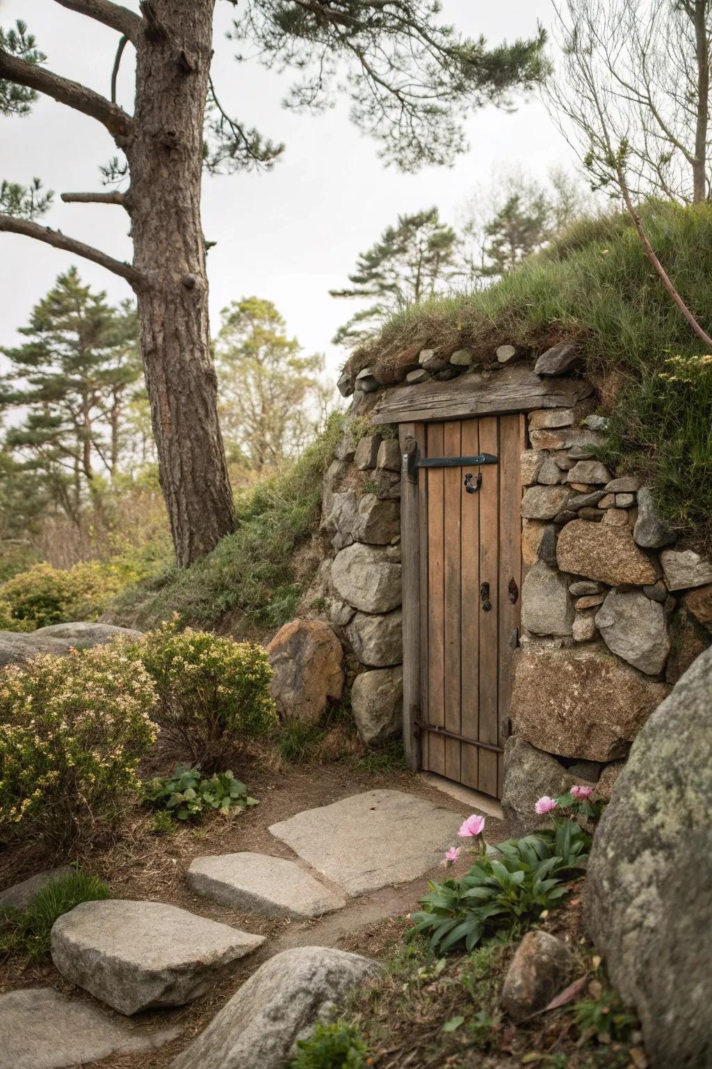 Natural components mix to mask a door.