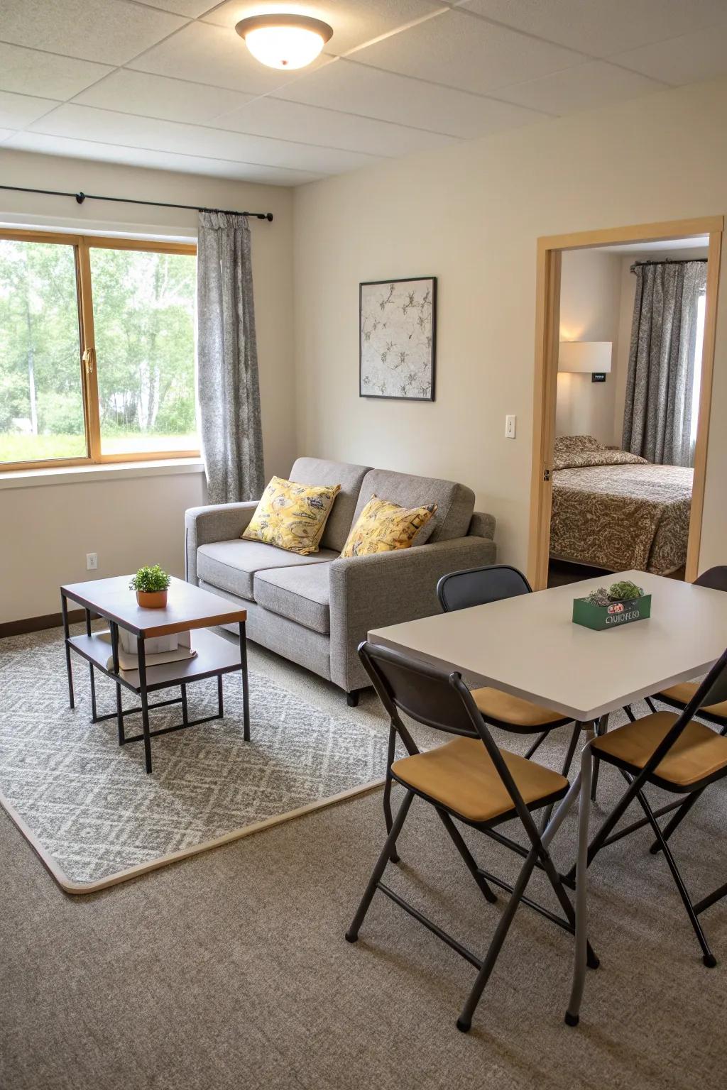 Adaptable furnishings adjust to different contexts and needs.