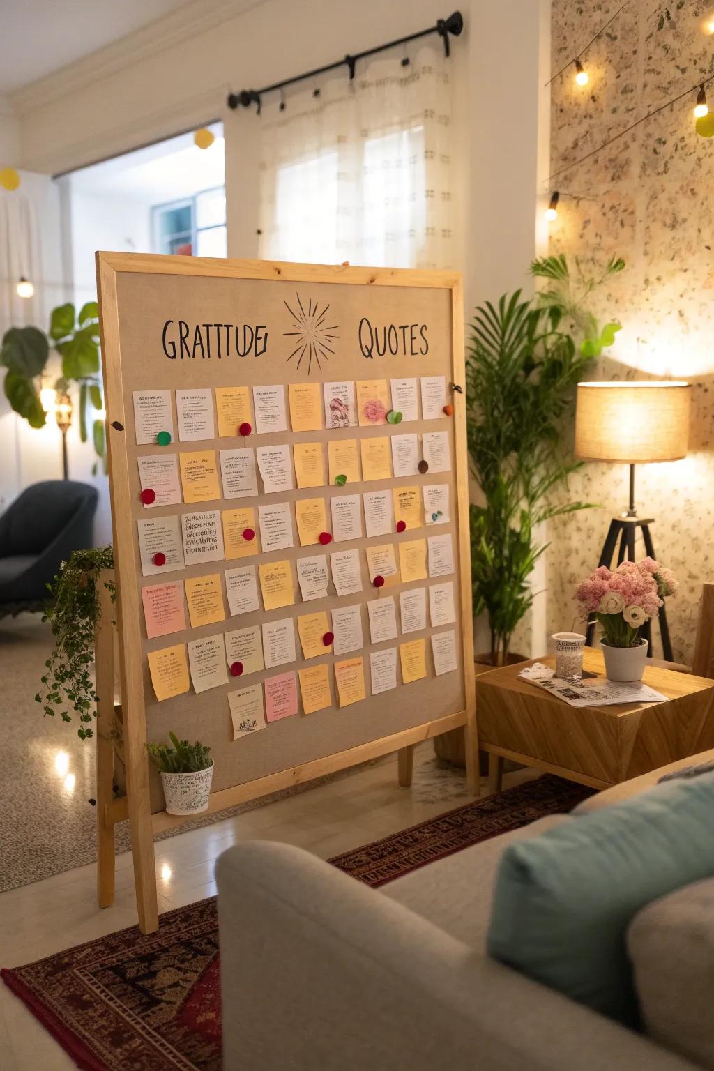 Foster gratitude using a wall dedicated to thankfulness.