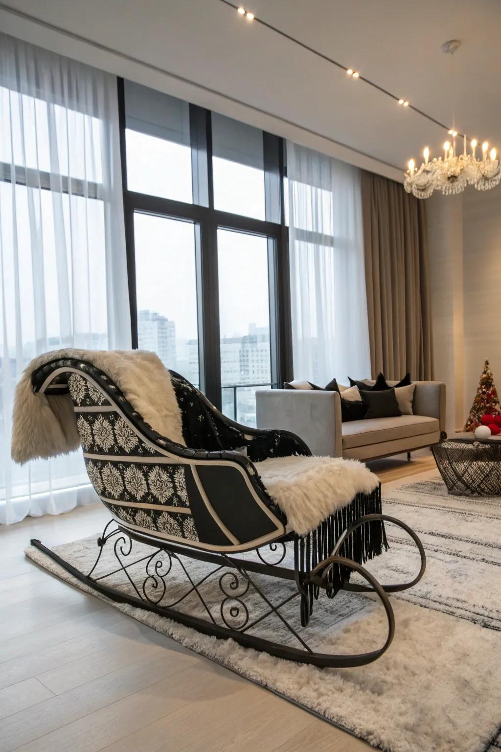 A contemporary sled enhanced with bold ebony and ivory accents