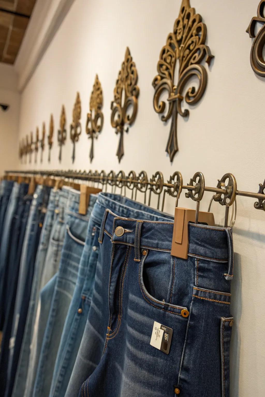 A artistic wall to display jeans.