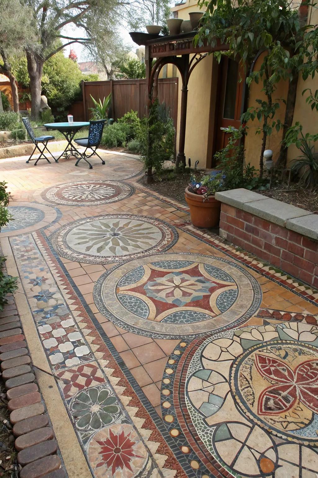 Mosaic compositions metamorphose a patio into a work of aesthetic finesse.