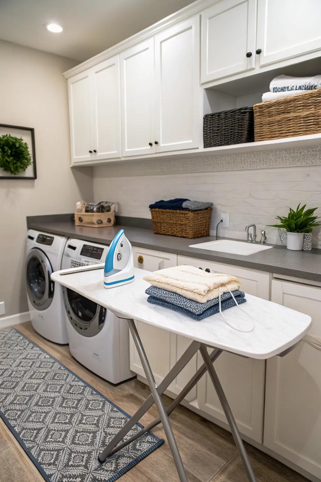 A dual-purpose ironing station adds functionality.