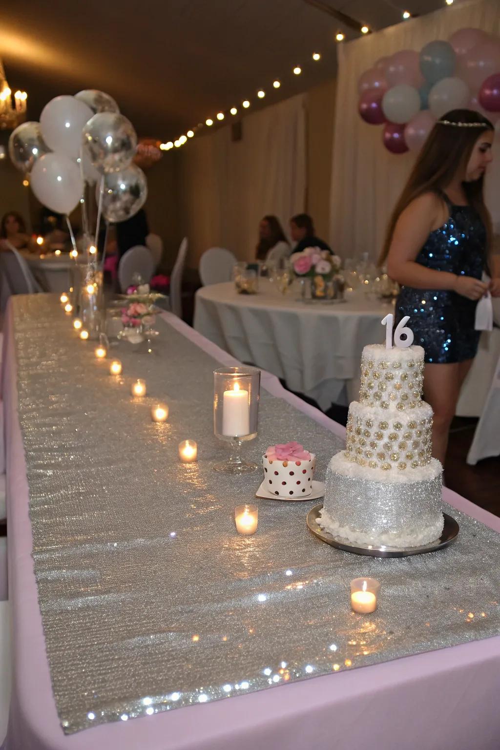 A glamorous table runner that injects sparkle and sophistication.