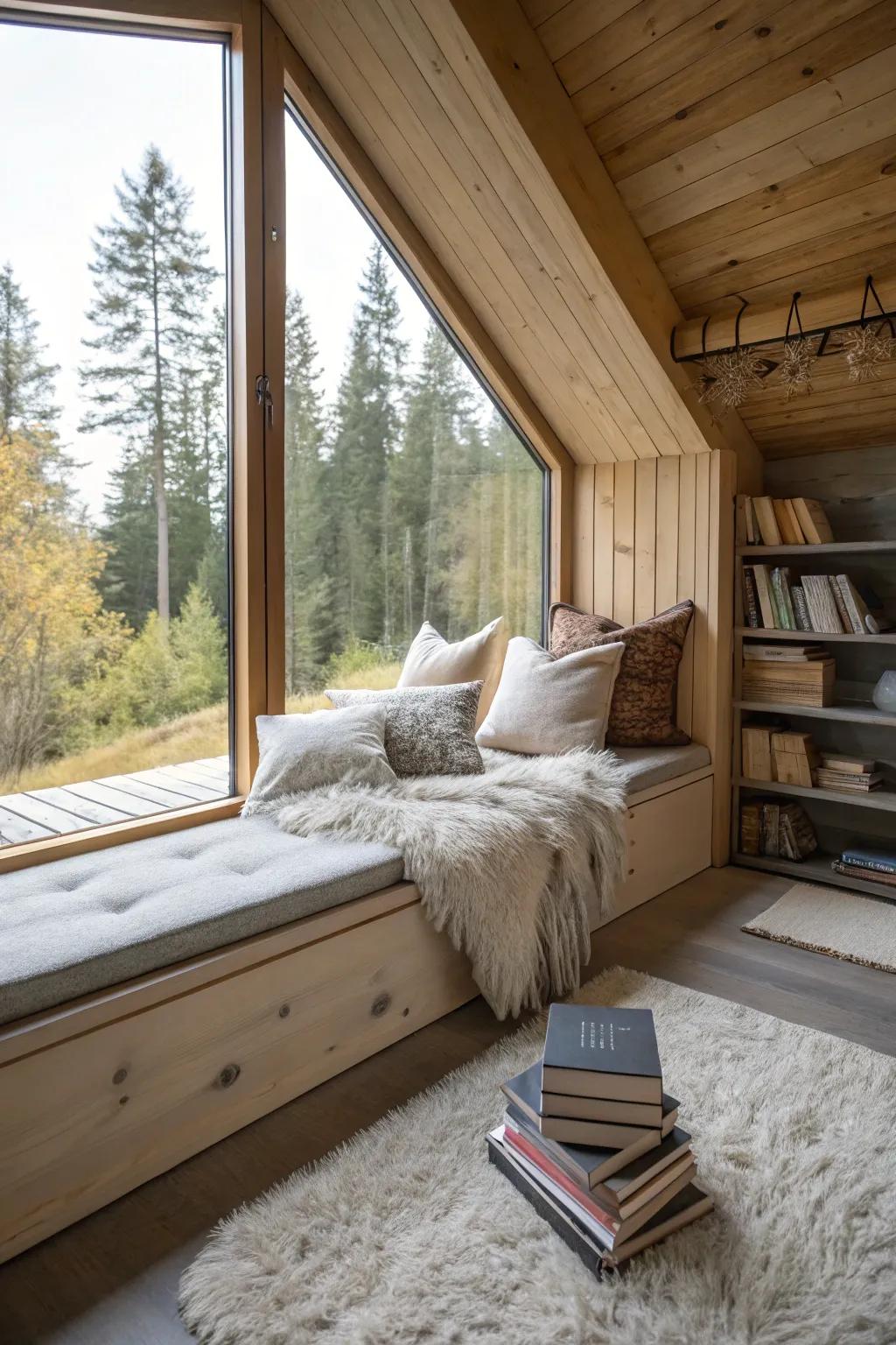 A snug reading spot is a great retreat in a modern cabin.