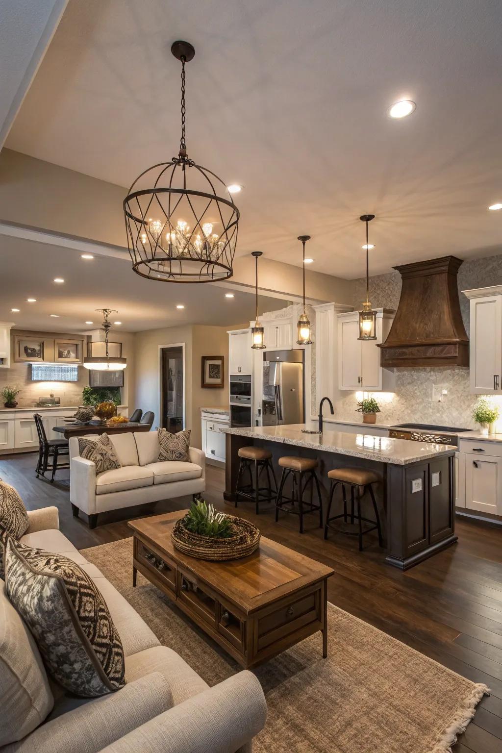 Striking light sources elevate personality.