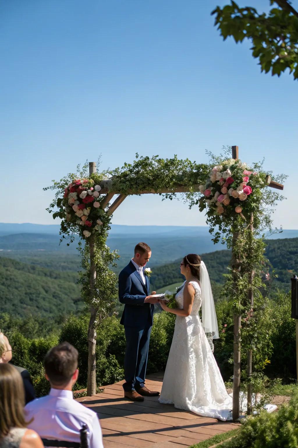 A breathtaking vista acts as the impeccable panorama for a wedding ceremony.