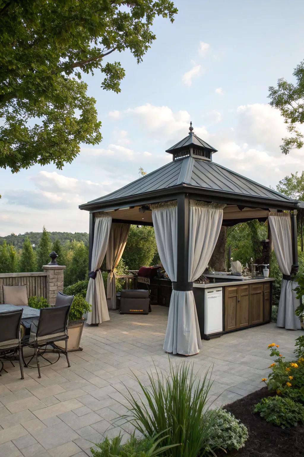 Find serenity in a secluded sanctuary outdoor kitchen gazebo.