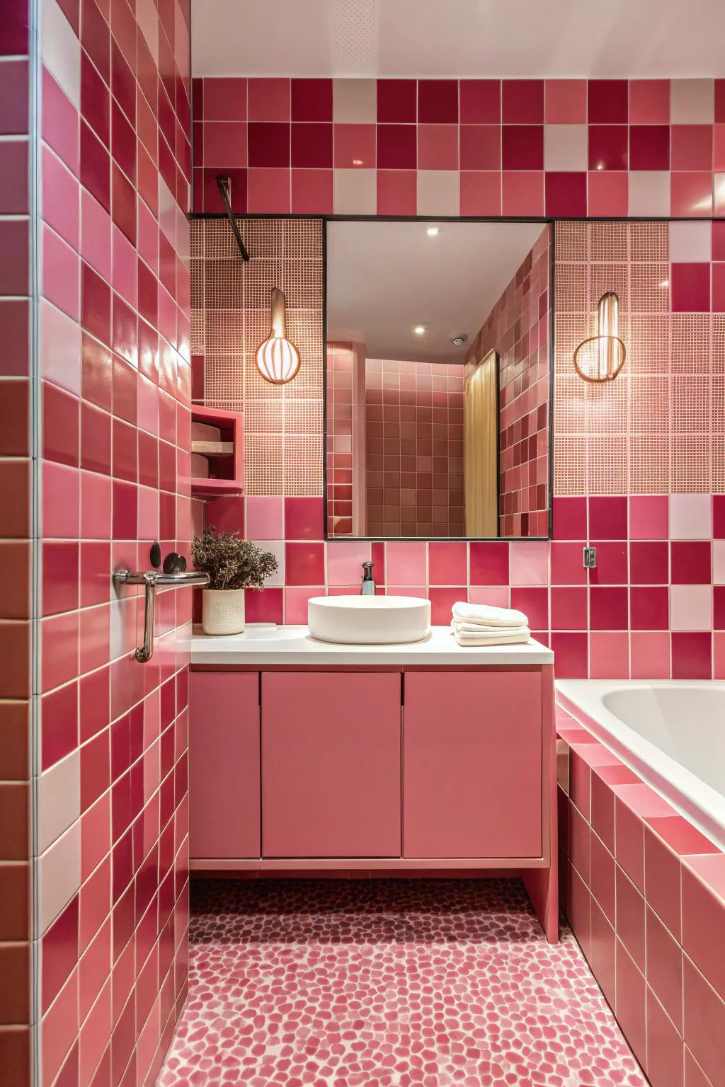 A bold, single-color rose bathroom design.