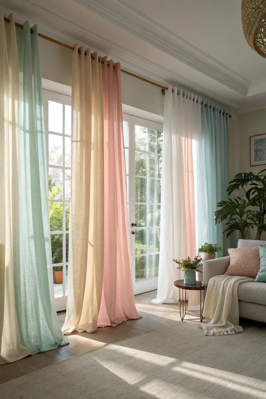 Layered window coverings enhance elegance and style.