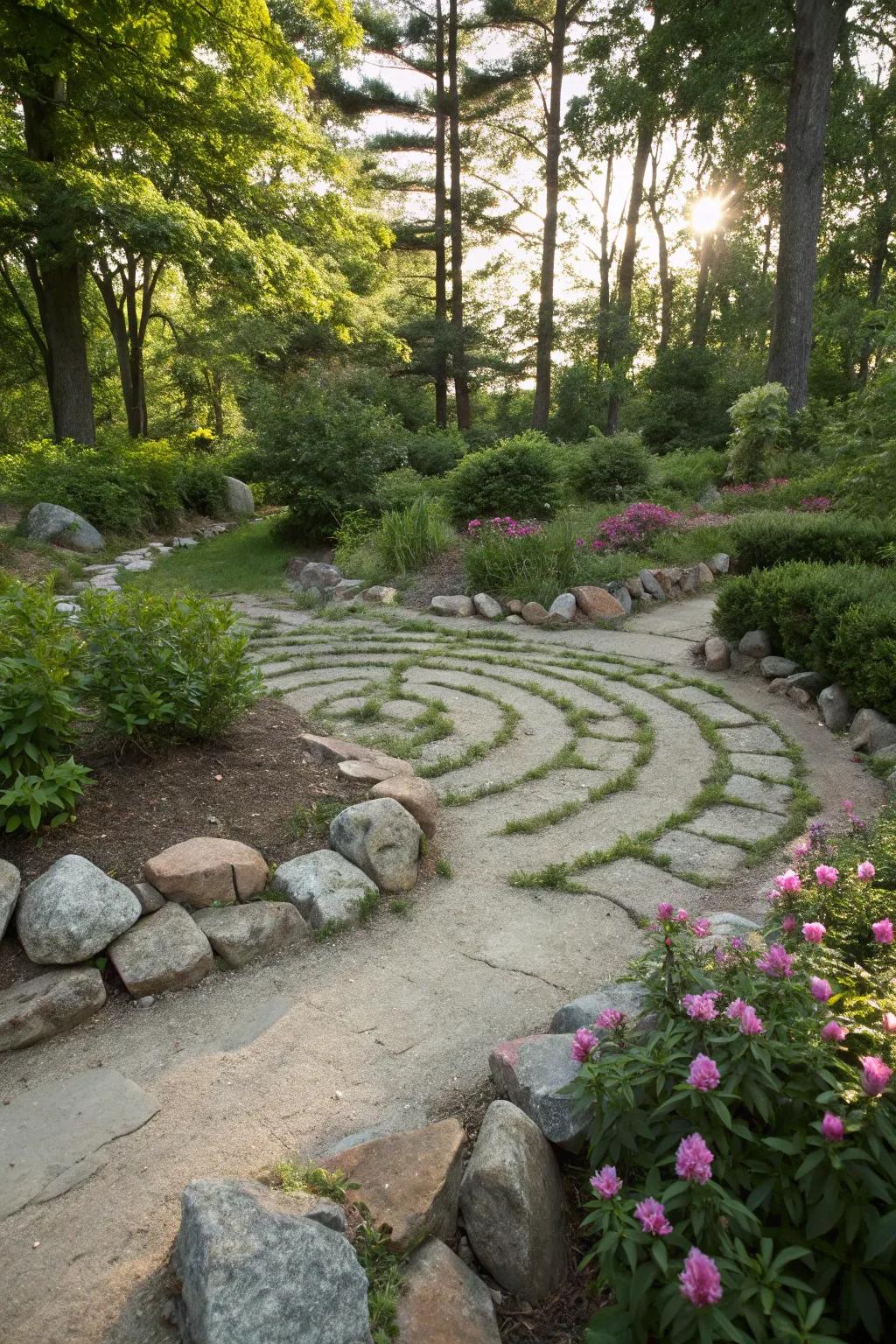 Stone labyrinths inject an element of mystery and contemplation.