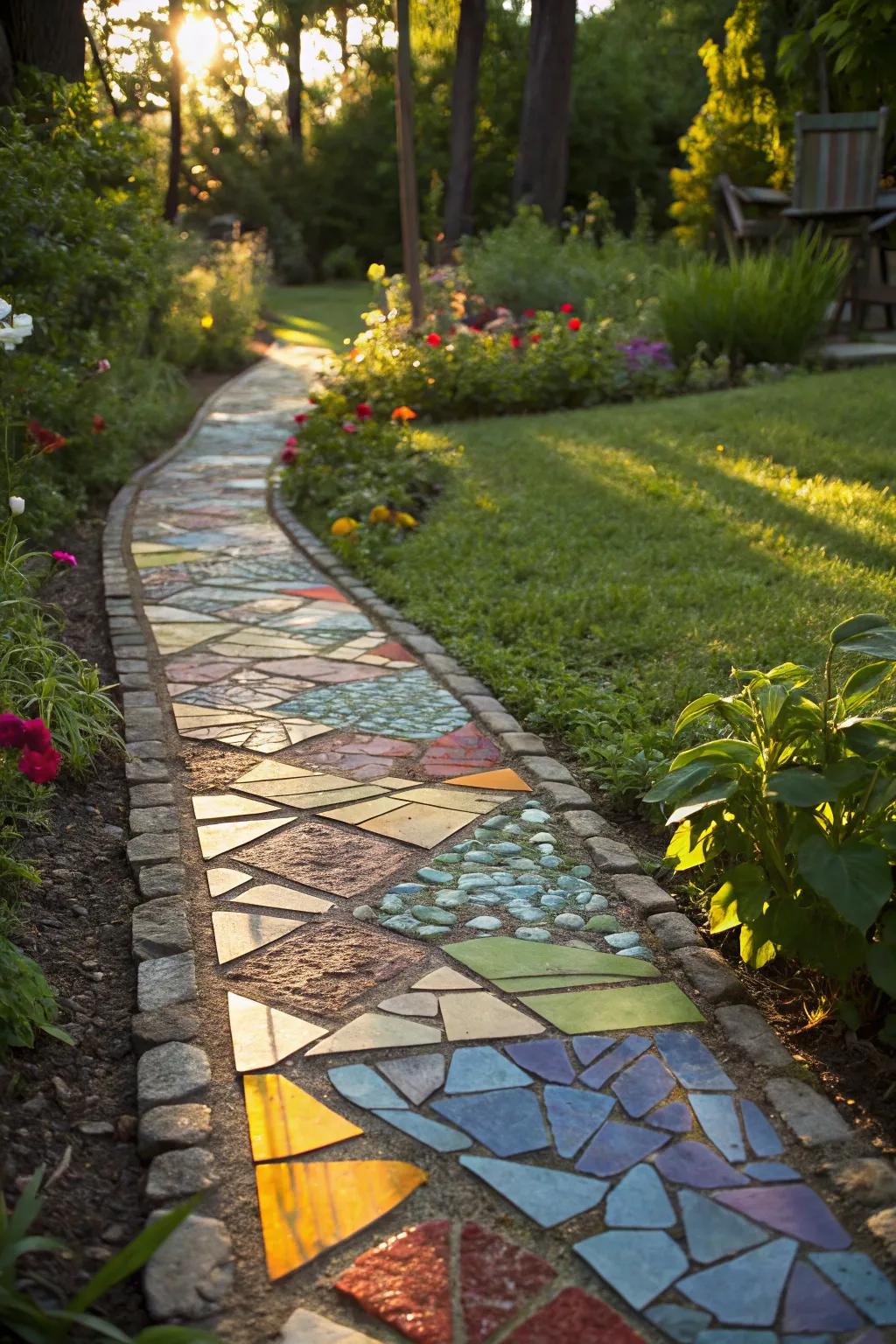 Decoration glass routes fashion a shimmering, vibrant walkway.