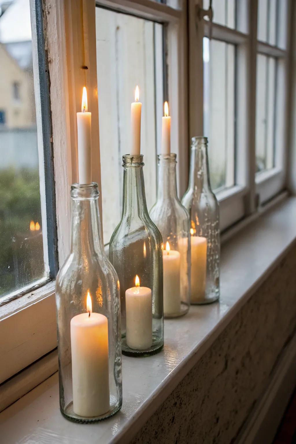 Glass carafe lights are a distinctive and refined window display idea.