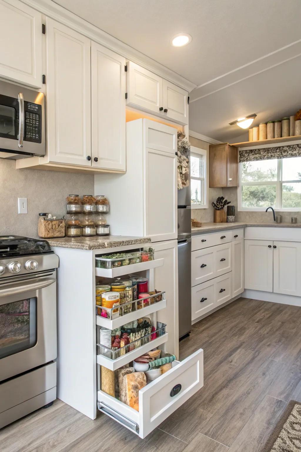 Sustaining a neat and functional kitchen with integrated storage.