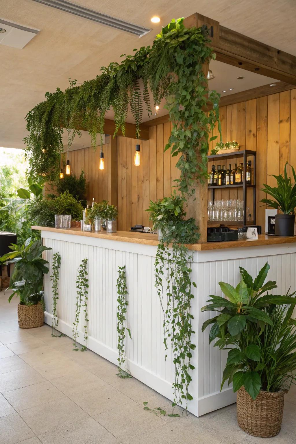 Greenery adds freshness to your dry bar.