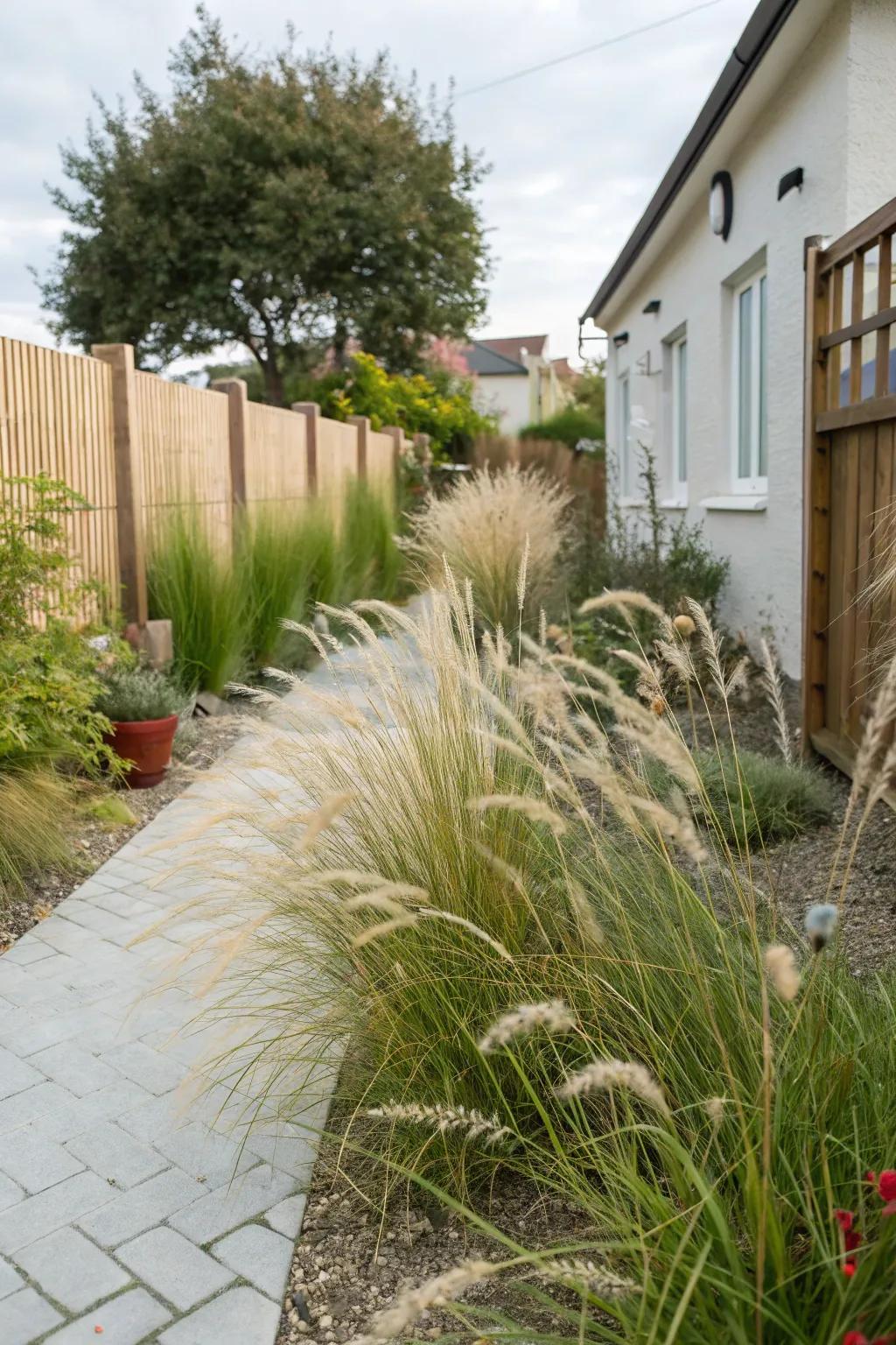 Swaying decorative grasses bring movement and poise to the garden.